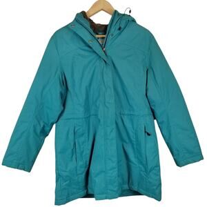 L.L. Bean Women's Turquoise Blue Hooded Zip Front Mid Length Coat Jacket Size LP